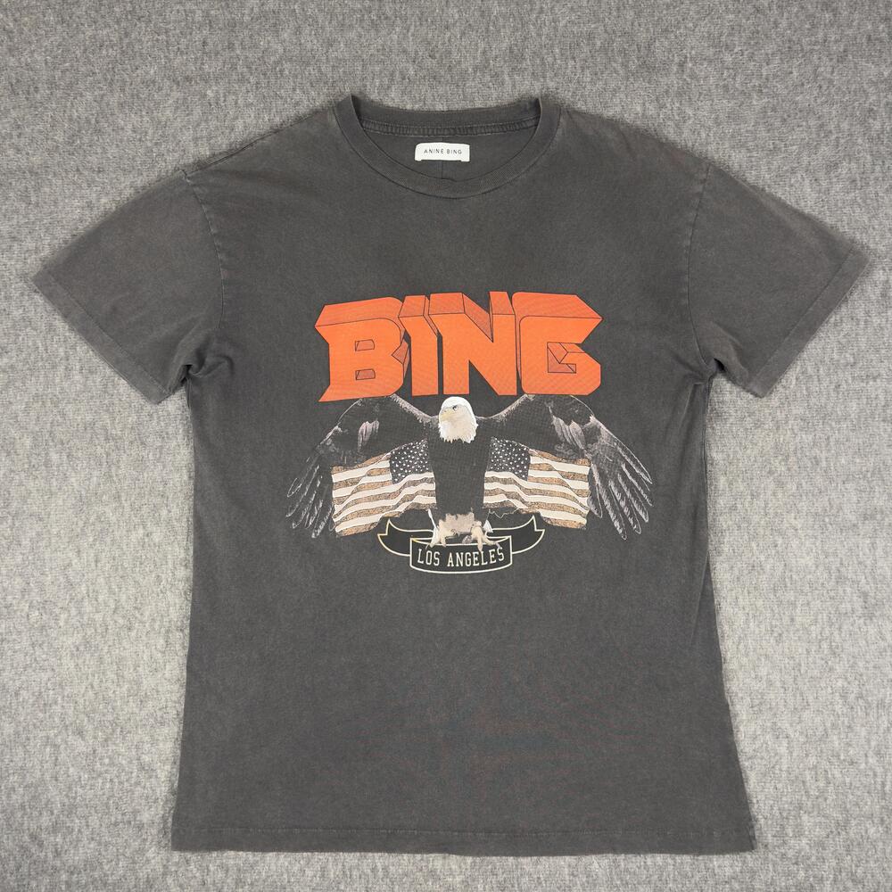 ANINE BING Shirt Womens Small Gray Eagle Graphic Los Angeles USA Tee Patriotic